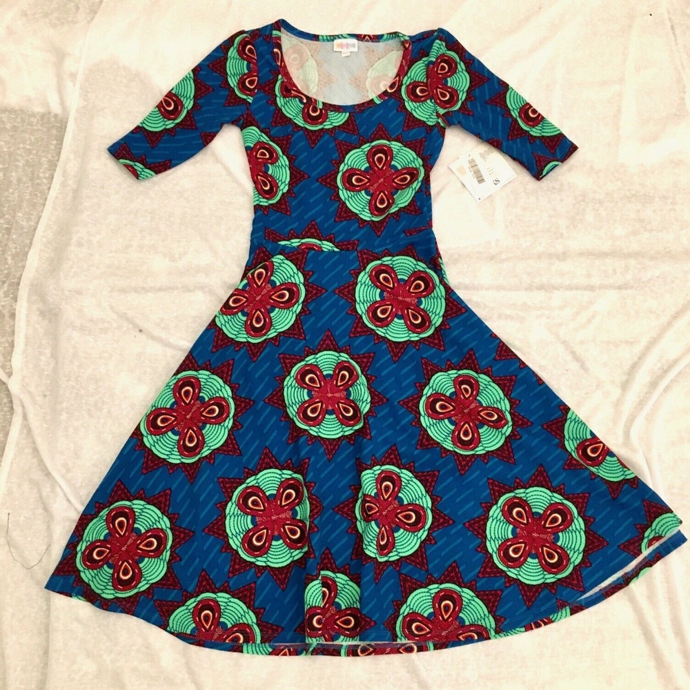 New LuLaRoe Nicole Dress 2XS XXS Blue Teal Red